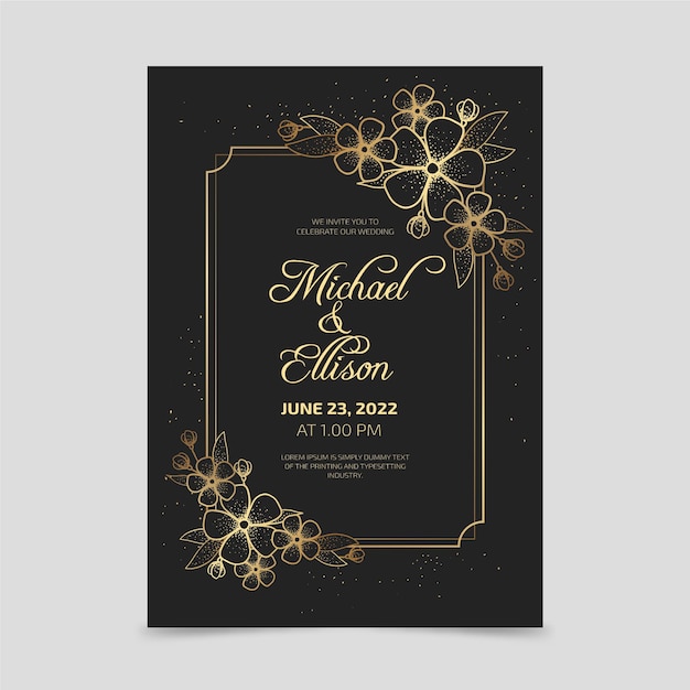 Vector gradient golden floral wedding invitation template