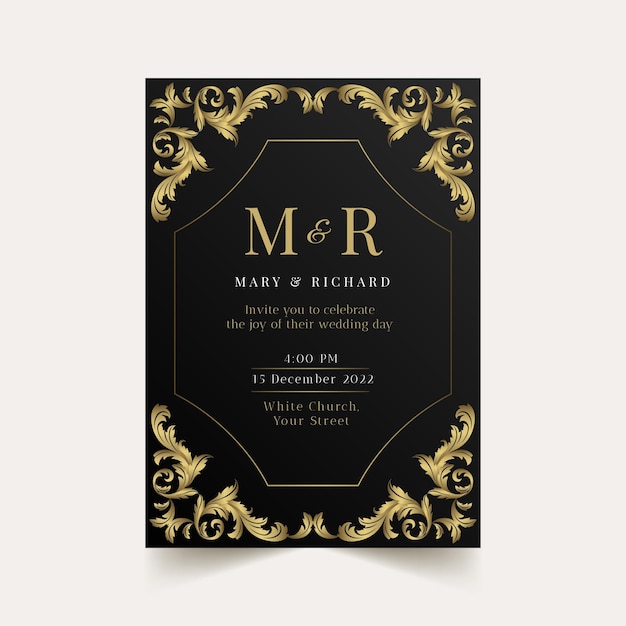 Gradient golden luxury wedding invitation template