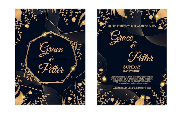 Gradient golden luxury wedding invitation template