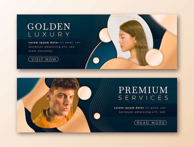 Vector gradiënt gouden luxe bannerset