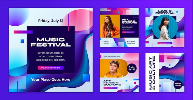 Gradient grainy instagram posts collection