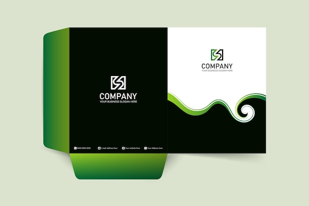 그라디언트 녹색 및 검정색 전문 프레젠테이션 폴더 디자인