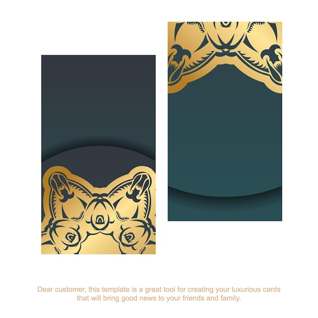 Gradient green business card with vintage gold pattern for your business.