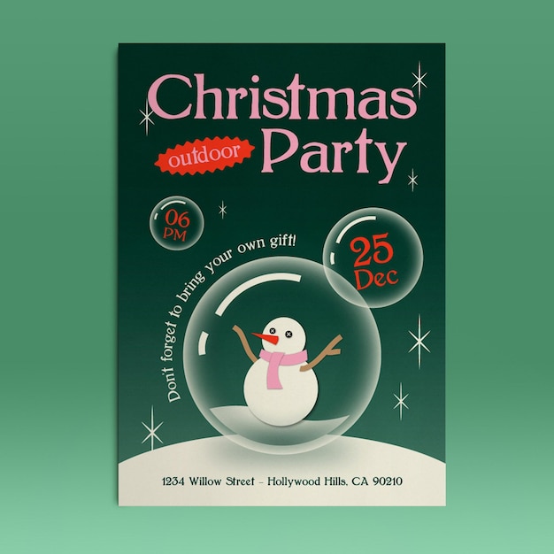 Gradient green illustrated snowman vector christmas party a4 poster invitation design template