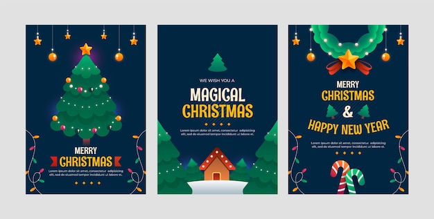 Vector gradient greeting cards collection for christmas season celebration