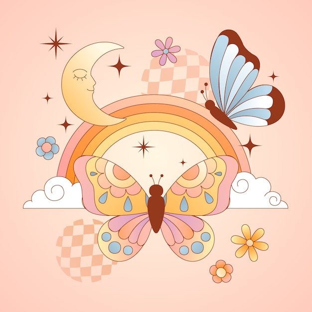 gradient groovy 70's illustration