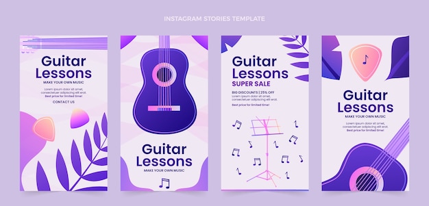 Vector gradient guitar lessons instagram stories