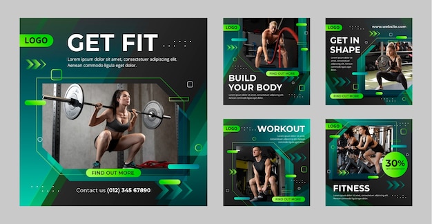 Vector gradient gym fitness instagram posts