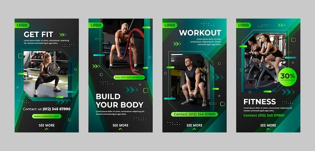 Vector gradient gym fitness instagram stories