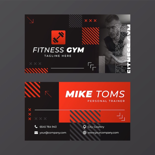 Vector gradient gym training and exercise horizontal business card template