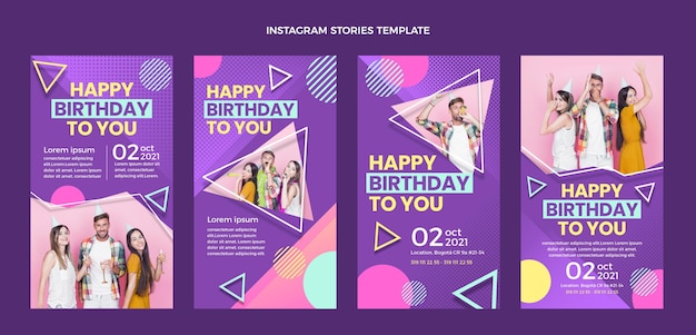 Vettore storie di instagram di compleanno con mezzitoni sfumati