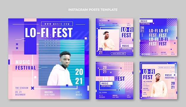 Vector gradient halftone music festival instagram posts