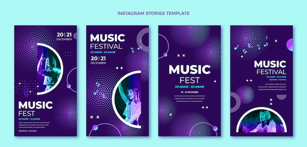 Vettore storie di instagram del festival musicale dei mezzitoni sfumati