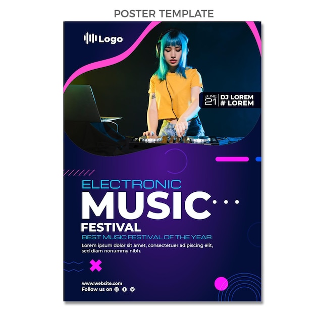 Шаблон плаката музыкального фестиваля градиентных полутонов