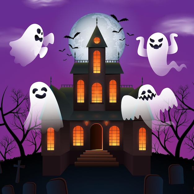 Gradient halloween ghosts illustration