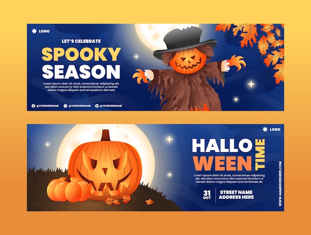 Gradient halloween horizontal banners set