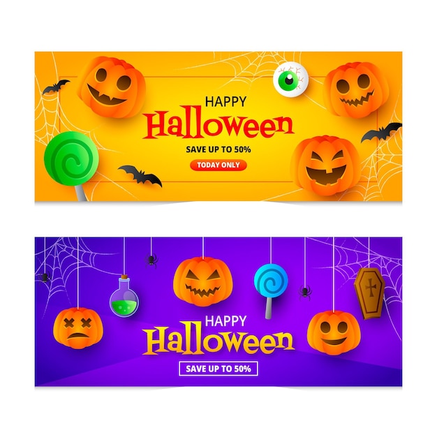 Gradient halloween horizontal banners set