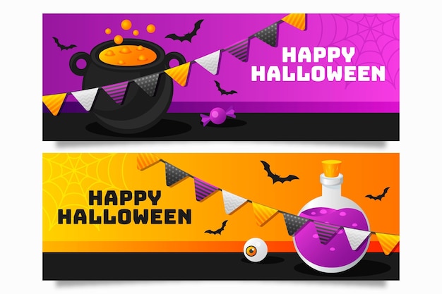 Vector gradiënt halloween horizontale banners set