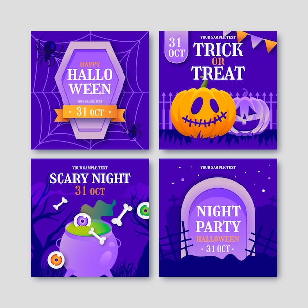 Gradient halloween instagram posts collection