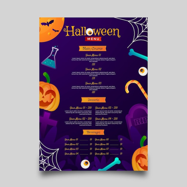Vettore modello di menu di halloween sfumato