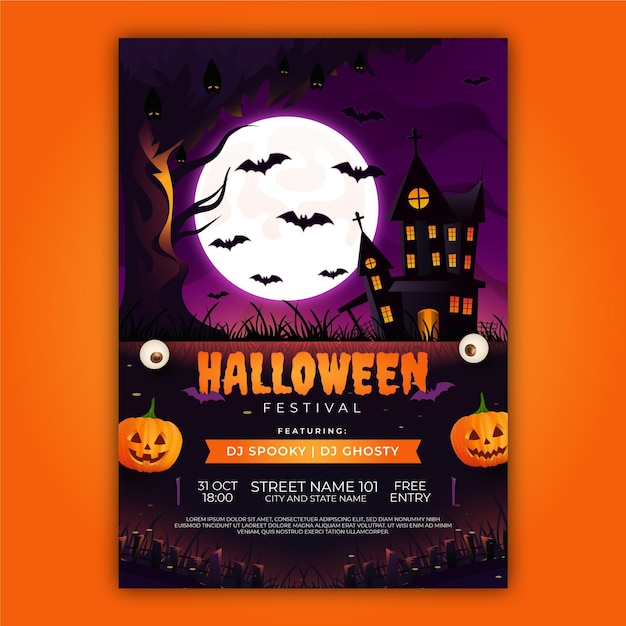 Gradient halloween vertical poster template