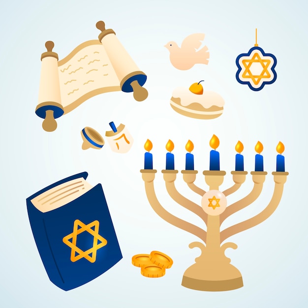 Gradiënt Hanukkah design elementen collectie