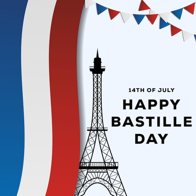 Gradient happy bastille day illustration design
