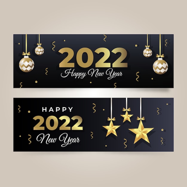 Vector gradient happy new year 2022 horizontal banners set