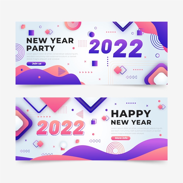 Vector gradient happy new year 2022 horizontal banners set