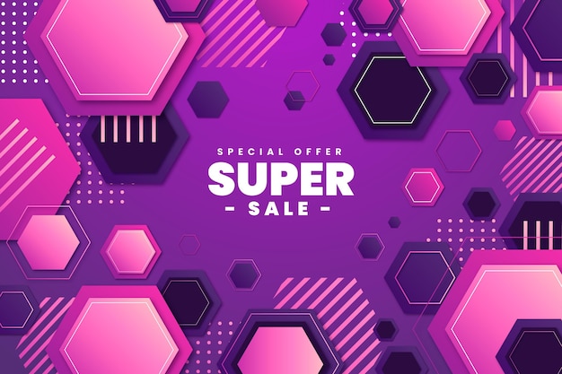 Vector gradient hexagonal background with super sale