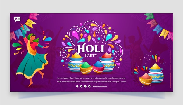 Vector gradient holi festival viering horizontale banner sjabloon