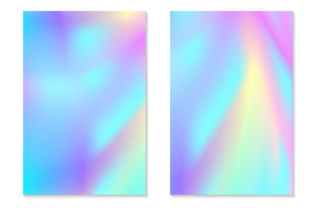 gradient hologram backgrounds set of colorful holographic posters in retro style vibrant neon pastel texture vector gradient template for flyer banner mobile screen