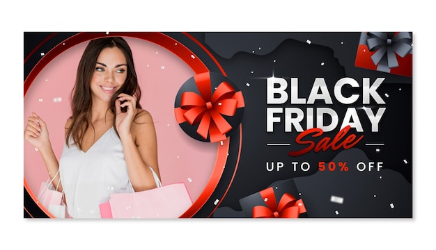 Gradient horizontal banner template for black friday sale