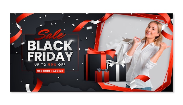 Gradient horizontal banner template for black friday sale