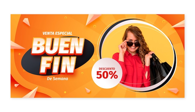 Gradient horizontal banner template for buen fin sales