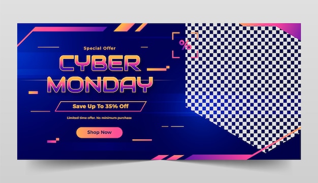 Gradient horizontal banner template for cyber monday sale