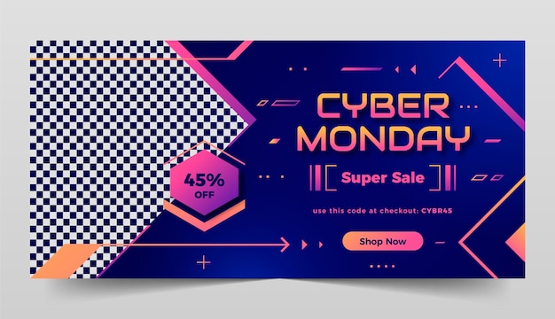 Vector gradient horizontal banner template for cyber monday sale