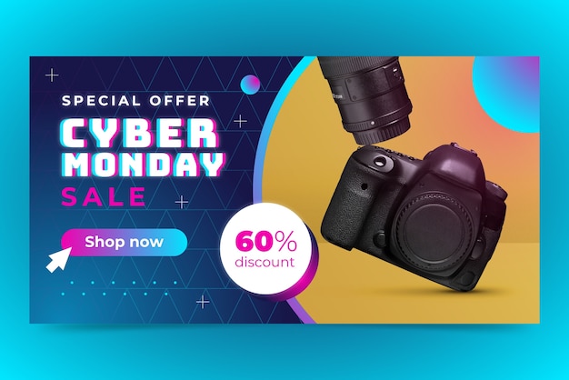 Vector gradient horizontal banner template for cyber monday sale