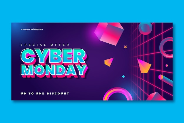 Gradient horizontal banner template for cyber monday sale