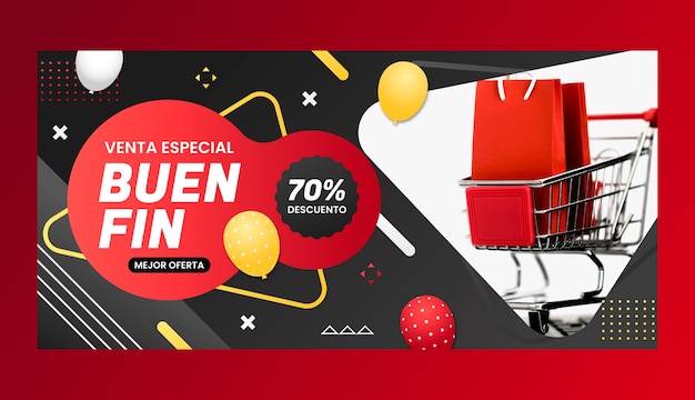 Vector gradient horizontal banner template for el buen fin event in spanish