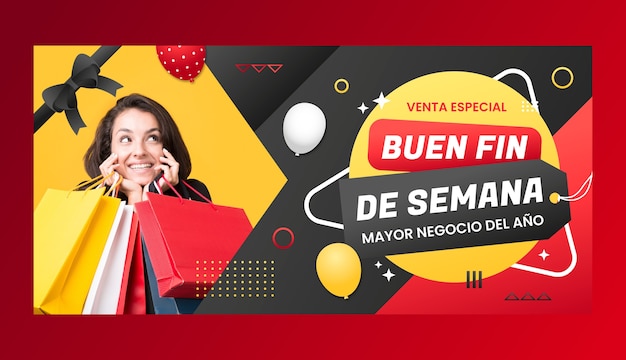 Vector gradient horizontal banner template for el buen fin event in spanish