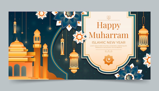 Vector gradient horizontal banner template for islamic new year celebration