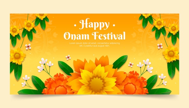 Gradient horizontal banner template for onam festival celebration