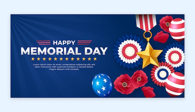 Vector gradient horizontal banner template for us memorial day commemoration