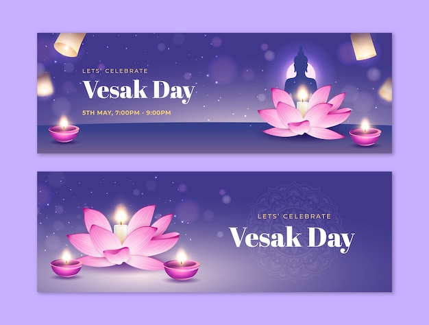 Vector gradient horizontal banner template for vesak festival celebration