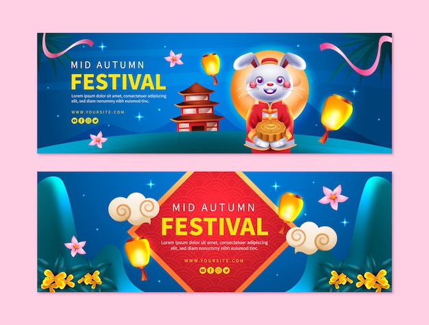 Gradient horizontal banners set for mid-autumn festival celebration