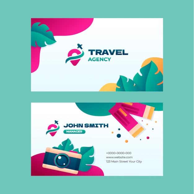 Vector gradient horizontal business card template for travel agency