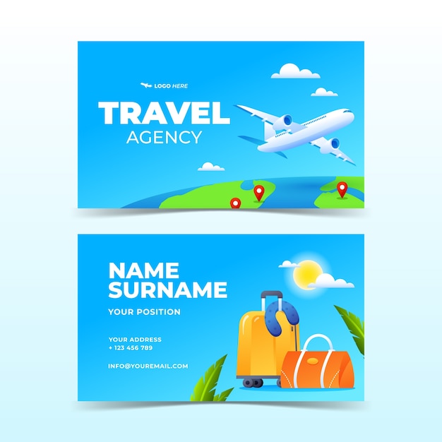 Gradient horizontal business card template for travel agency