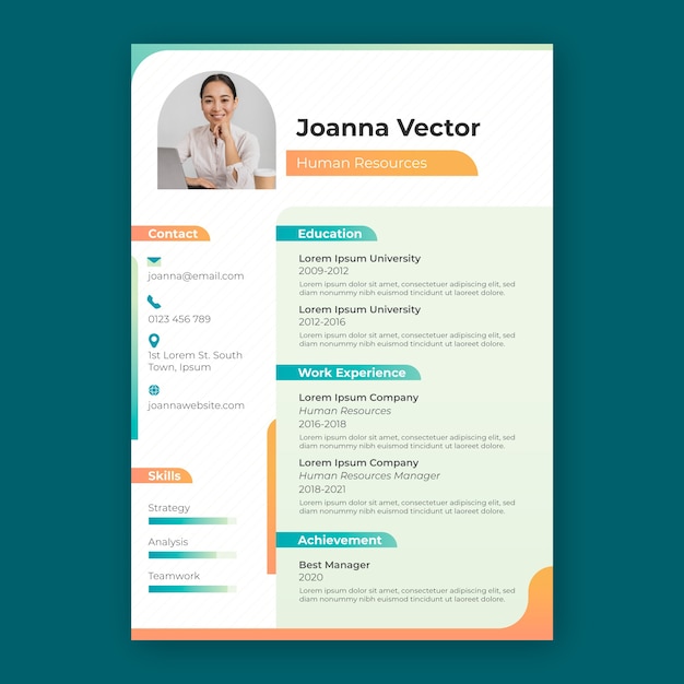 Vector gradient human resources resume