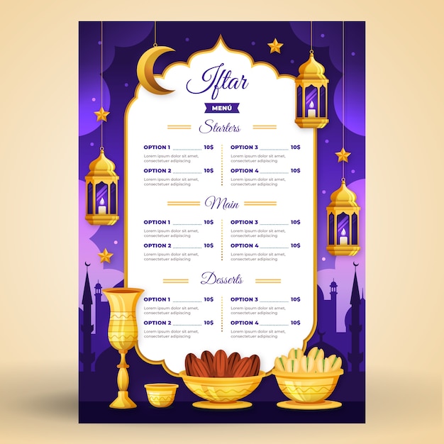 Modello di menu iftar gradiente